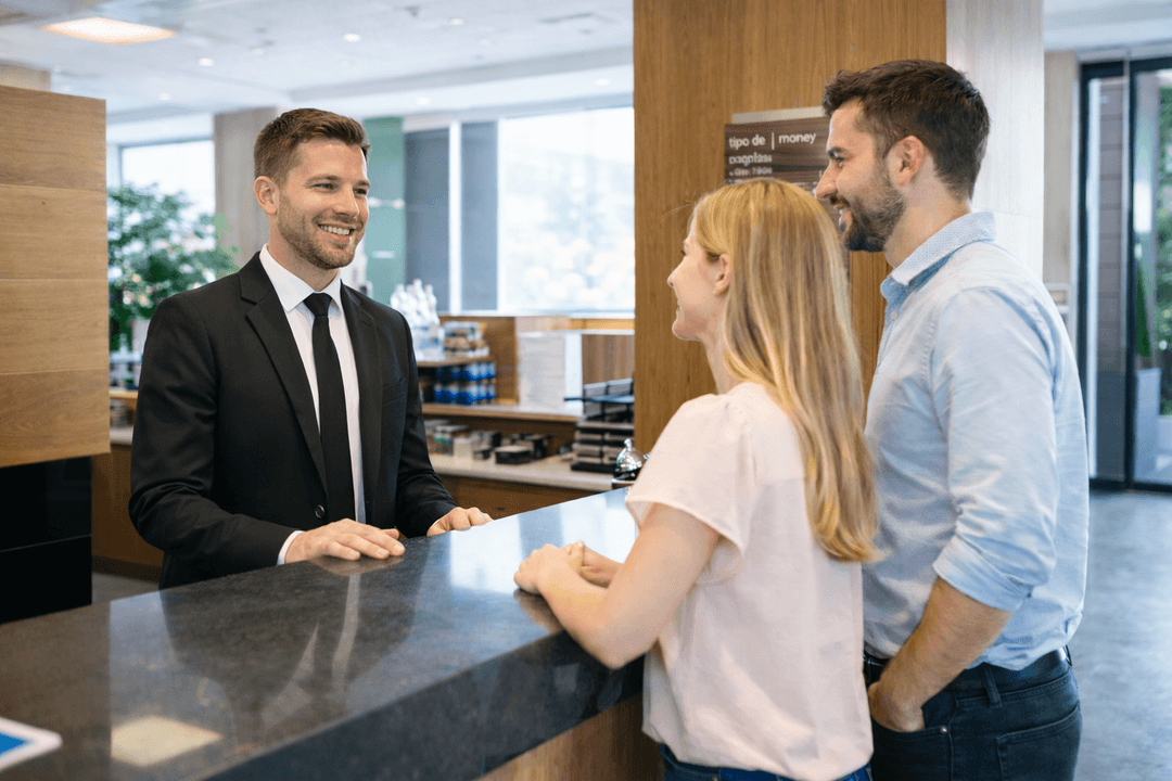 Hotelrezeption mit Gästen